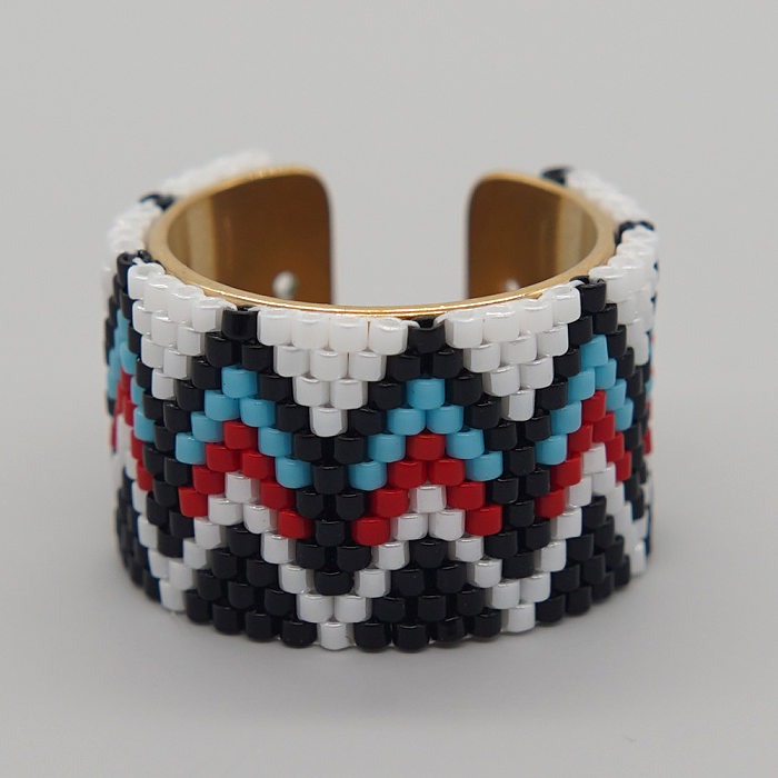 Wholesale Vacation Ethnic Style Stripe Stainless Steel Seed Bead Knitting Open Rings