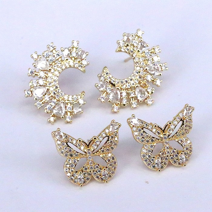 1 par elegante streetwear borboleta incrustação de cobre artificial diamante brincos banhados a ouro