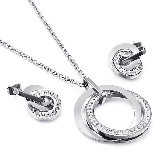 Novo estilo de joias de aço inoxidável atacado anel duplo entrelaçado joias com diamantes atacado