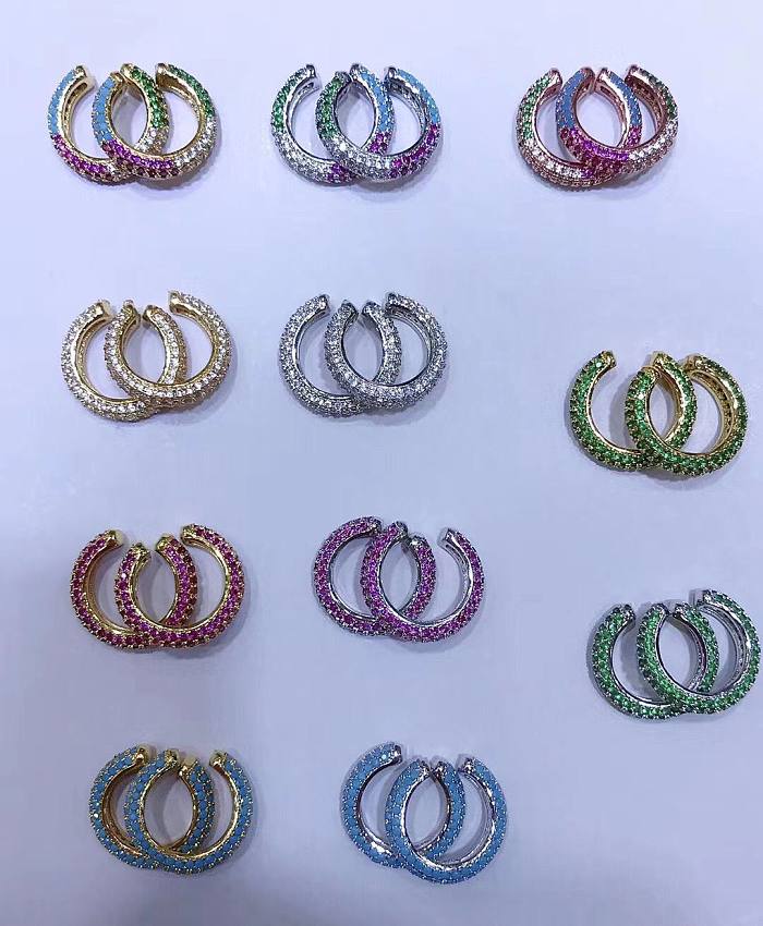 Estilo coreano Nuevos cristales coloridos Clip de oreja Personalidad creativa femenina Costuras en forma de C Pendientes de clip de oreja simples sin perforación al por mayor