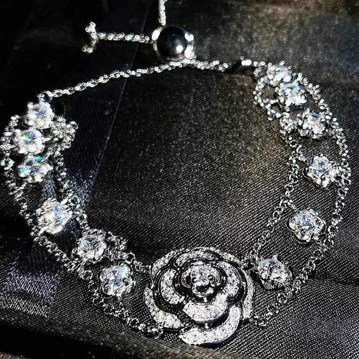 Lujosas Gotas De Agua Flor Cobre Diamante Piedras Preciosas Artificiales Pulseras De Mujer Pendientes Collar