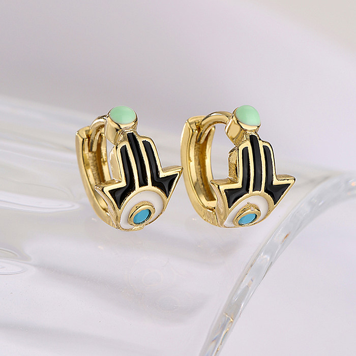 Fashion Hand Of Fatima Copper Hoop Earrings Enamel Gold Plated Copper Earrings 1 Pair