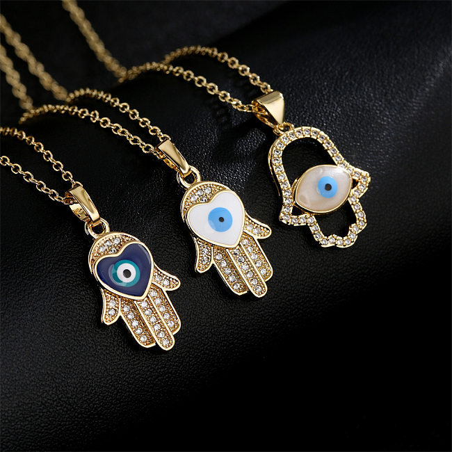 Fashion Copper 18K Gold Drip Oil Zircon Fatima's Hand Devil's Eye Collarbone Chain