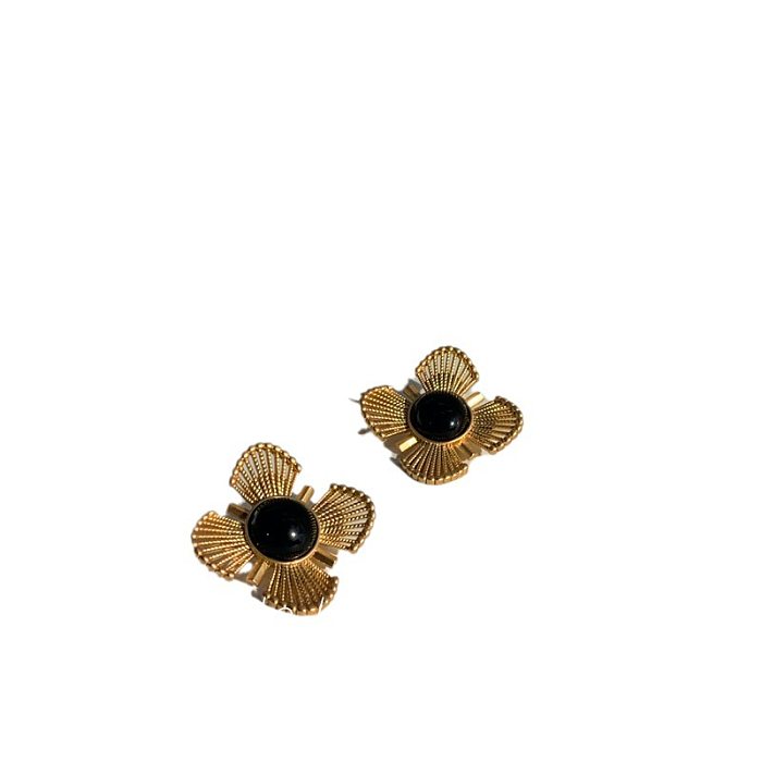 1 par casual retro flor chapeamento incrustações ágata de cobre orelha studs