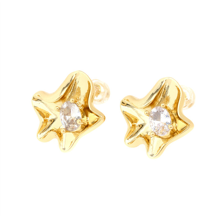 1 paire de boucles d'oreilles pendantes plaquées or 18 carats, Style Simple, incrustation de fleur de Rose, cuivre et Zircon