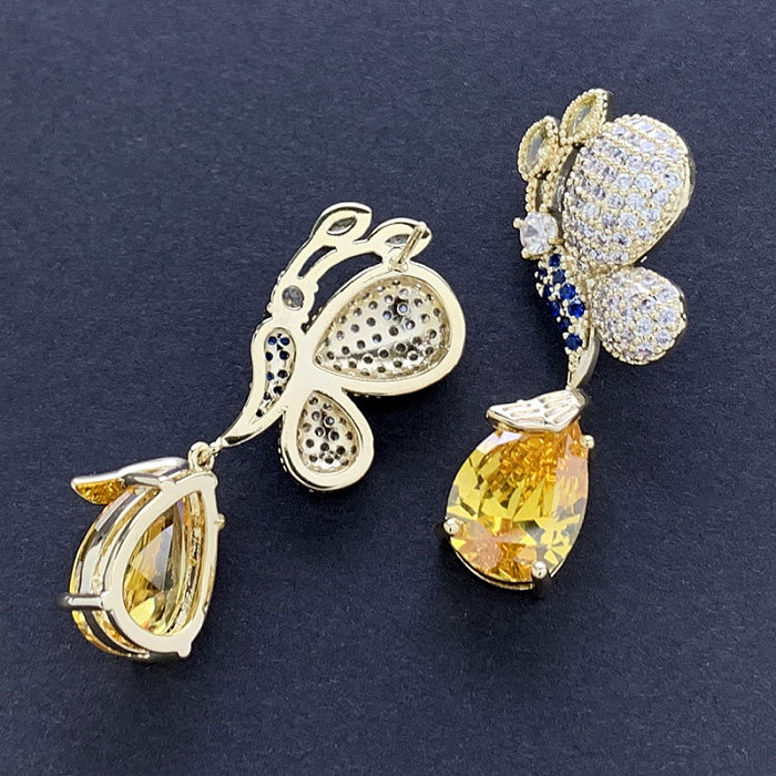 1 Pair Elegant Butterfly Inlay Copper Zircon Drop Earrings