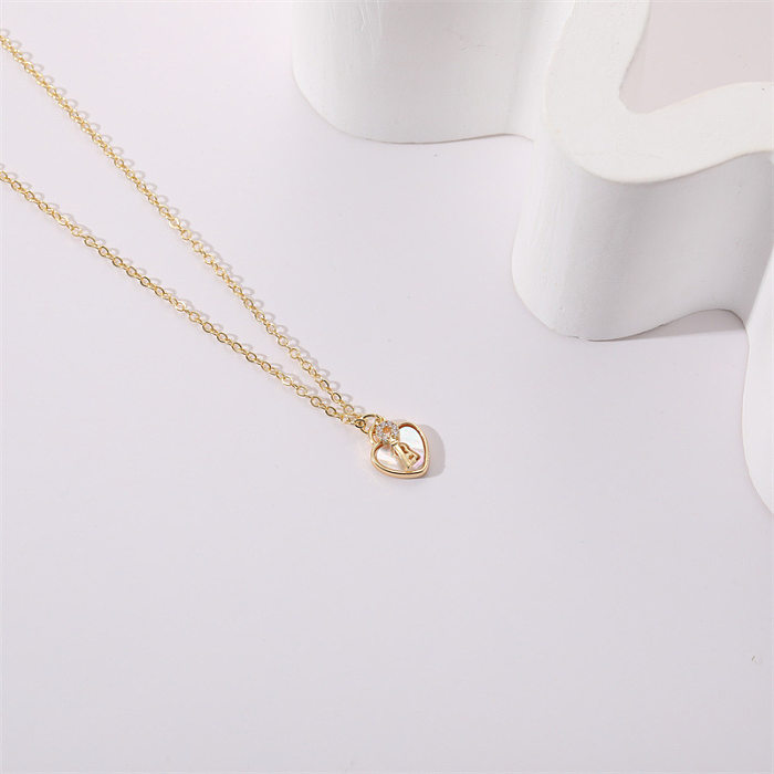 Style Simple lune coeur forme cuivre placage perles artificielles Zircon pendentif collier 1 pièce