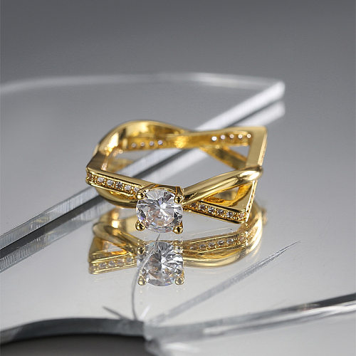 Anéis de zircão embutidos com revestimento de cobre geométrico de estilo moderno