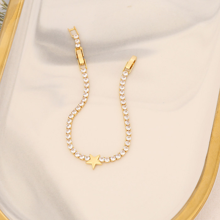 Fashion Star شكل قلب أساور نحاسية مطلية بالذهب أساور نحاسية الزركون 1 قطعة