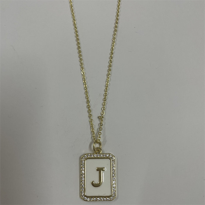 Simple Style Letter Rectangle Brass Plating Inlay Zircon 14K Gold Plated Pendant Necklace