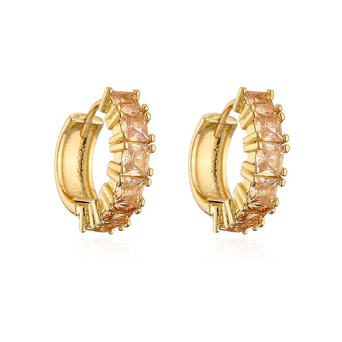 Fashion Geometric Copper Gold Plated Zircon Hoop Earrings 1 Pair