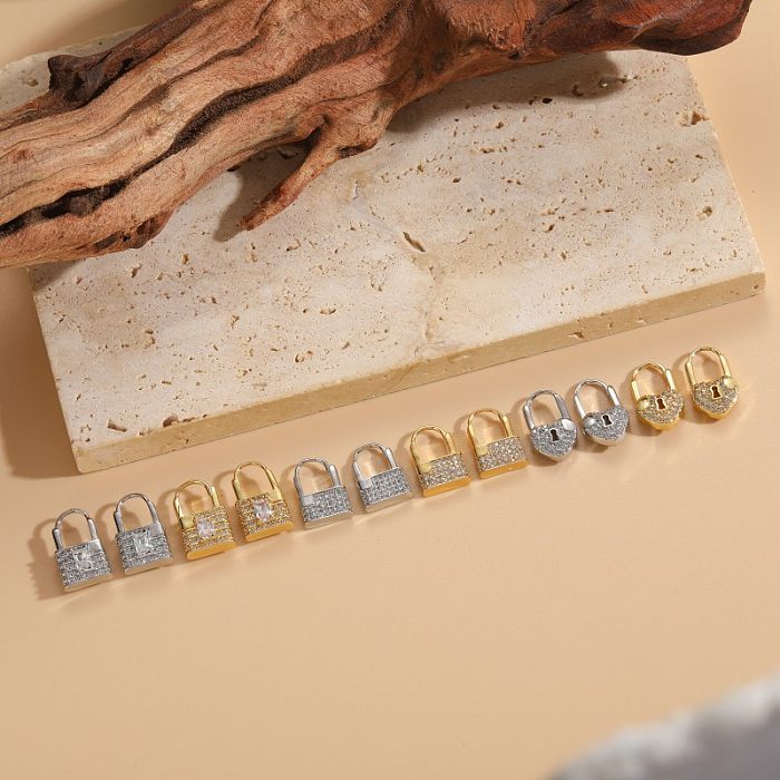 1 Pair Elegant Lock Plating Inlay Copper Zircon 14K Gold Plated Earrings