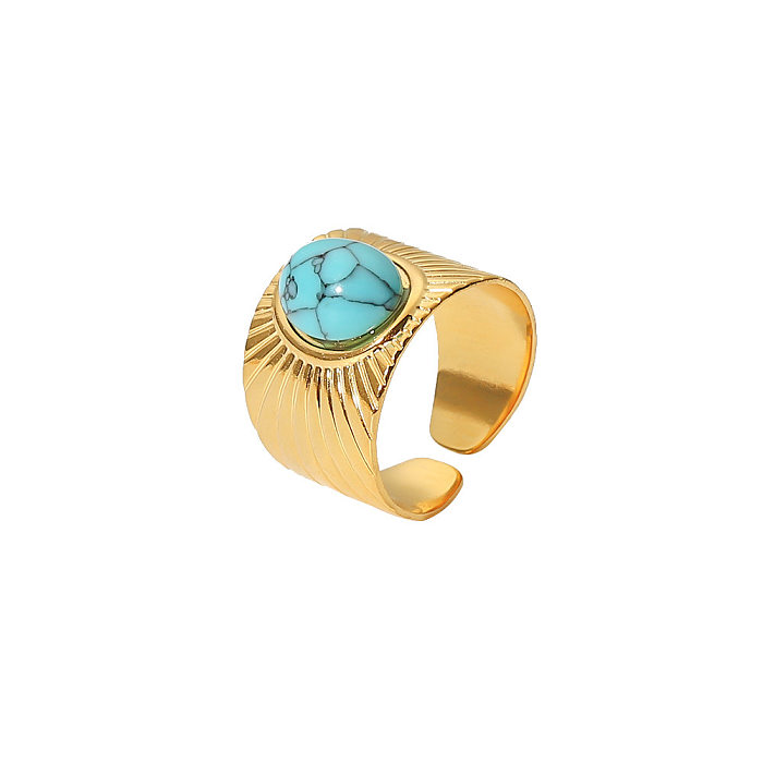 Anéis de aço inoxidável turquesa folheado a anel aberto de aço inoxidável listrado fashion