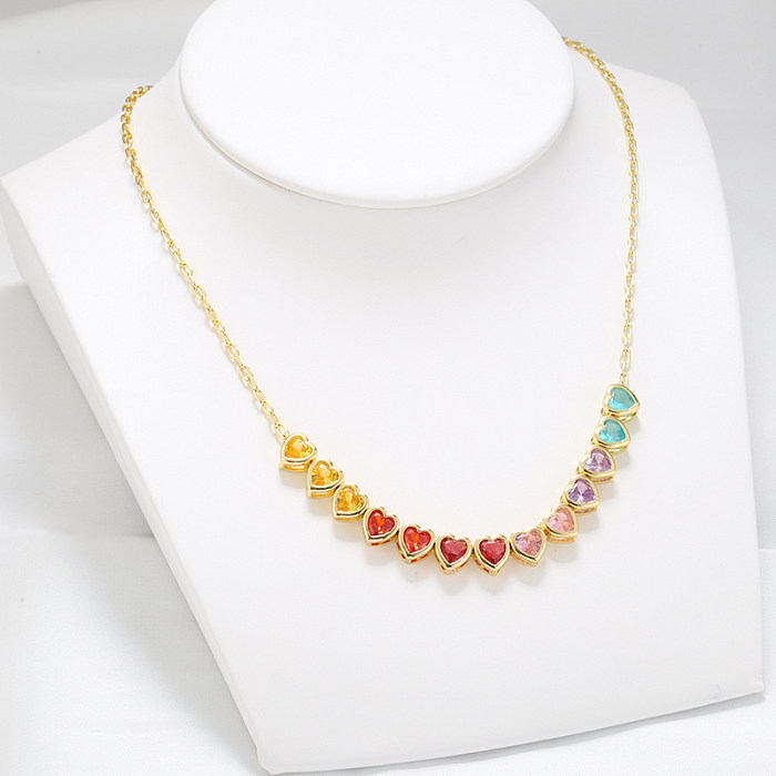 Glam Luxurious Shiny Heart Shape Copper Plating Inlay Zircon 18K Gold Plated Bracelets Necklace