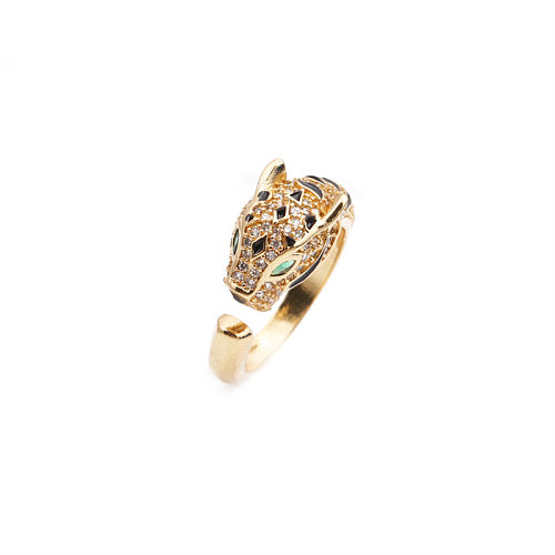 Joyería al por mayor, nuevo anillo ajustable con apertura de cabeza de pantera de circonio Chapado en cobre, joyería