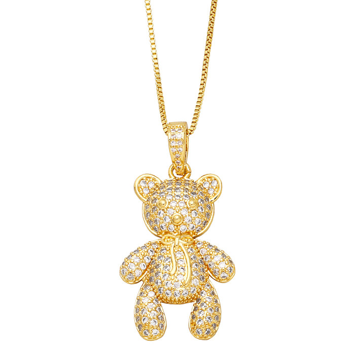 Simple Style Dog Bear Copper Gold Plated Zircon Pendant Necklace 1 Piece