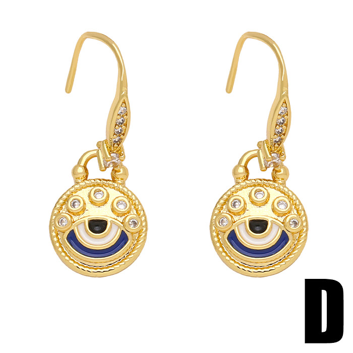 1 Pair INS Style Artistic Devil'S Eye Copper Plating Inlay Zircon 18K Gold Plated Drop Earrings