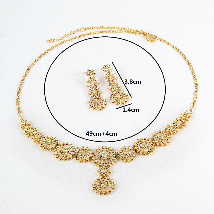 1 ensemble rétro fleur cuivre placage unisexe boucles d'oreilles collier ensemble de bijoux
