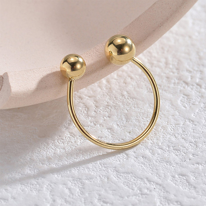 Moda estilo simples bola cor sólida chapeamento de aço inoxidável 14K anéis abertos banhados a ouro