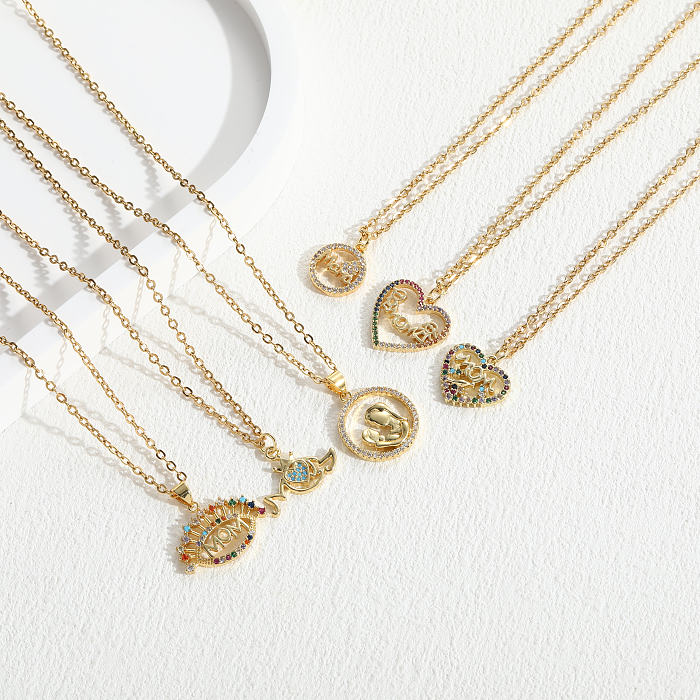 Elegante collar con colgante de circonio chapado en oro de 14 quilates con forma de corazón y letra MAMA a granel