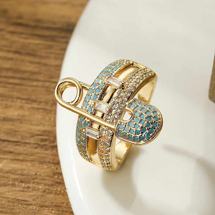 Retro Artistic Pin Copper Plating Inlay Zircon 18K Gold Plated Open Ring
