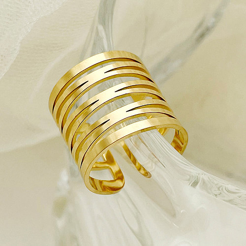 Simple Style British Style Commute Lines Stainless Steel Plating Hollow Out Gold Plated Open Rings