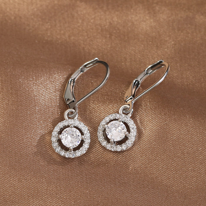 1 Pair Casual Simple Style Cross Heart Shape Flower Plating Inlay Copper Zircon Drop Earrings