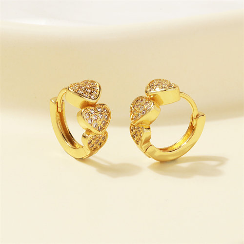 1 paire de boucles d'oreilles luxueuses et brillantes en forme de cœur, incrustations de cuivre et de Zircon plaqué or 18 carats