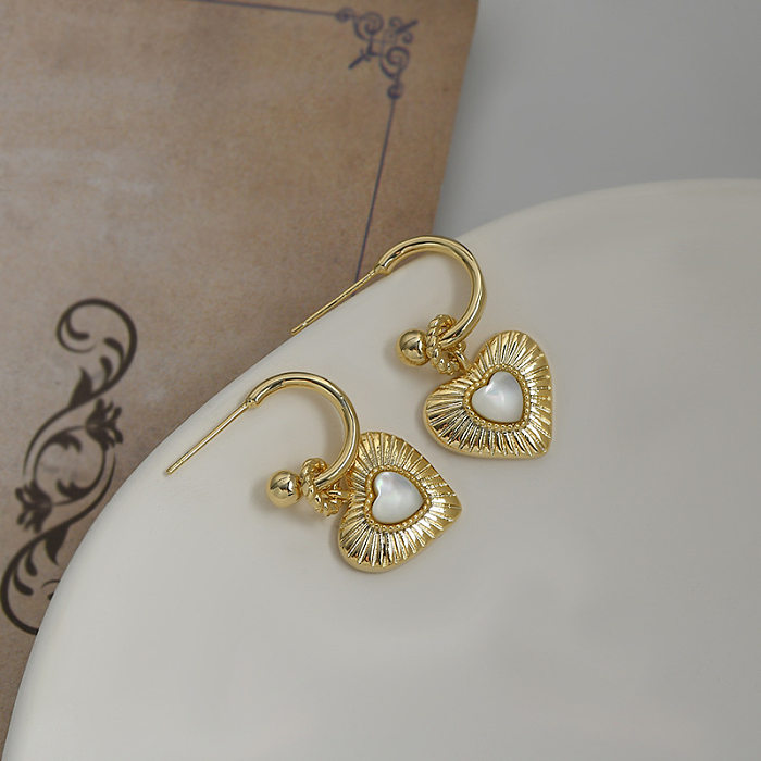 1 Pair IG Style Heart Shape Plating Inlay Copper Shell Drop Earrings