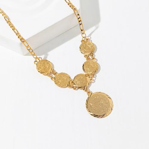 Collar colgante chapado en oro de 18 quilates con revestimiento de cobre de moneda de estilo simple