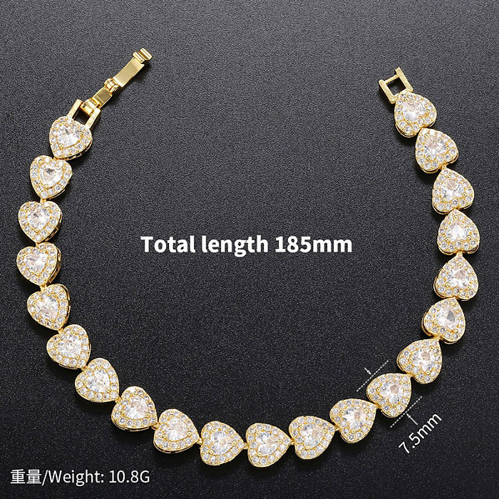 Fashion Heart Shape Brass Plating Zircon Bracelets 1 Piece