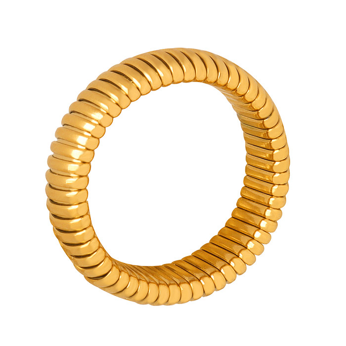 Basic Retro Stripe Solid Color Titanium Steel Plating 18K Gold Plated Rings