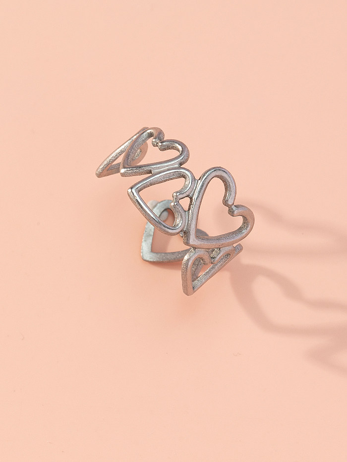 Simple Style Leaves Heart Shape Stainless Steel Hollow Out Open Rings