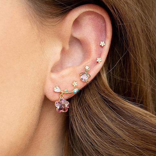 Boucles d'oreilles en cuivre de zircon de goujons d'oreille en laiton de fleur de mode