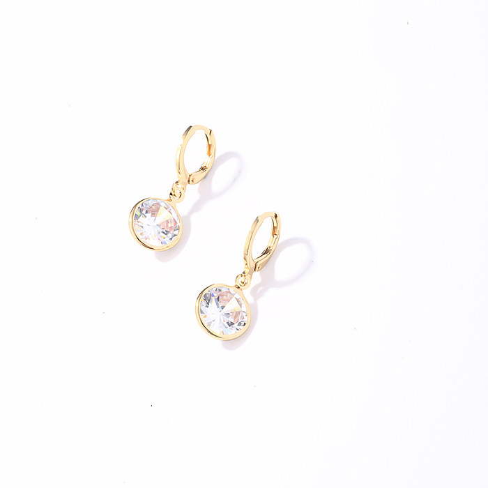 1 Pair Casual Sweet Simple Style Round Plating Inlay Copper Zircon Gold Plated Drop Earrings
