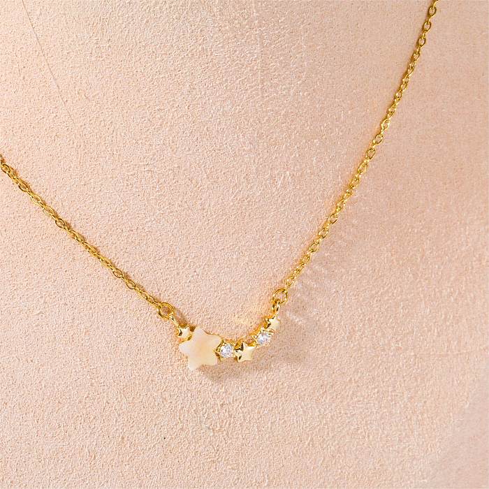 Simple Style Star Copper Plating Inlay Zircon 18K Gold Plated Pendant Necklace