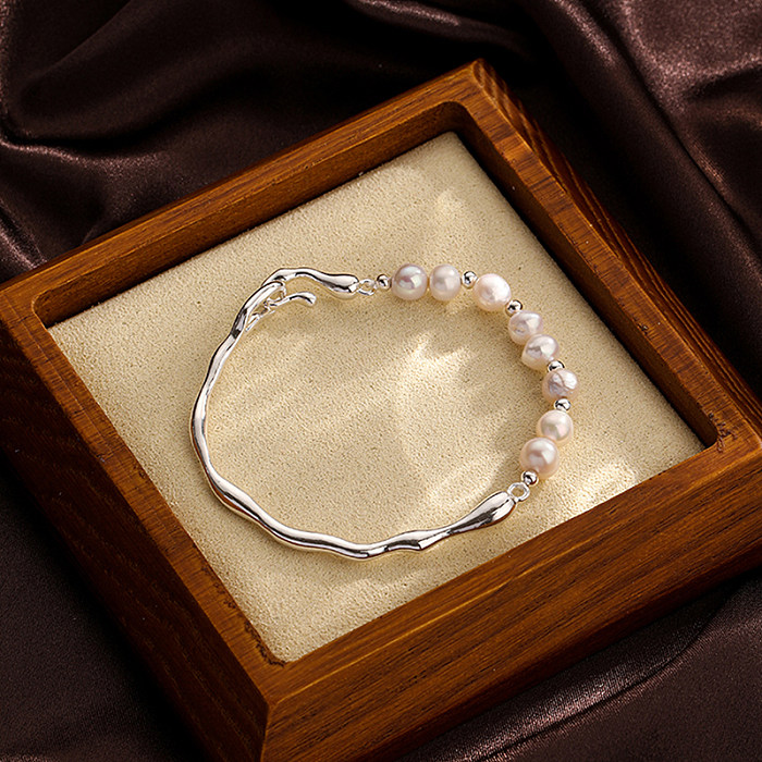 Elegant Round Imitation Pearl Alloy Copper Plating Chain 18K Gold Plated Bracelets