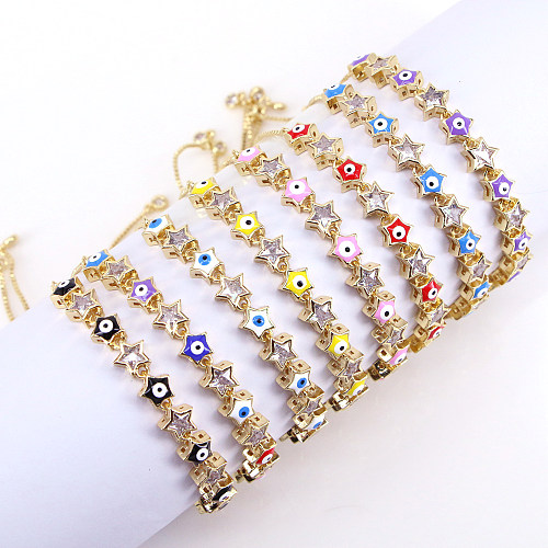 Pulseras lindas de metal con ojo de estrella Pulseras de cobre con circón