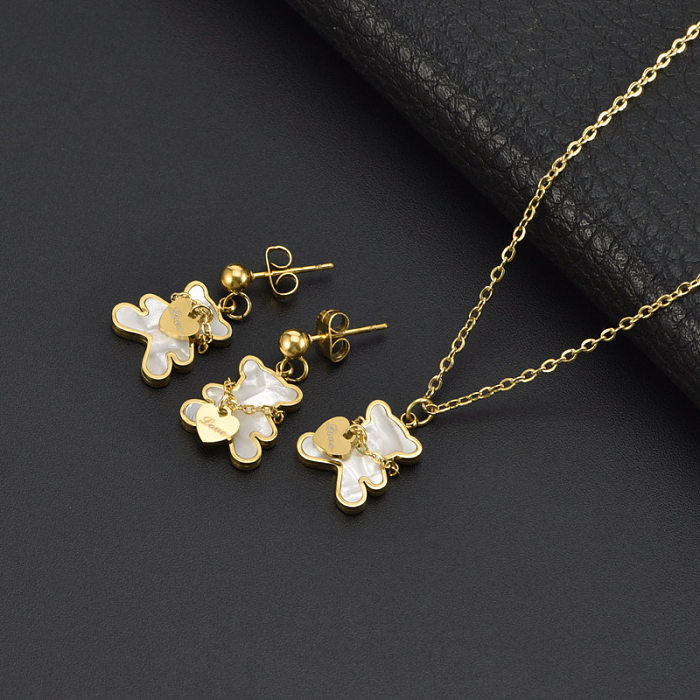 Fashion Flower Stainless Steel Titanium Steel Inlay Shell Zircon Earrings Necklace