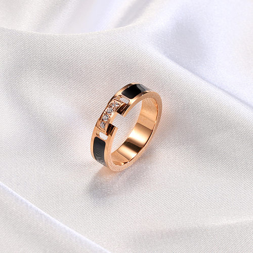 Simple Style Geometric Titanium Steel Plating Inlay Artificial Diamond Rings