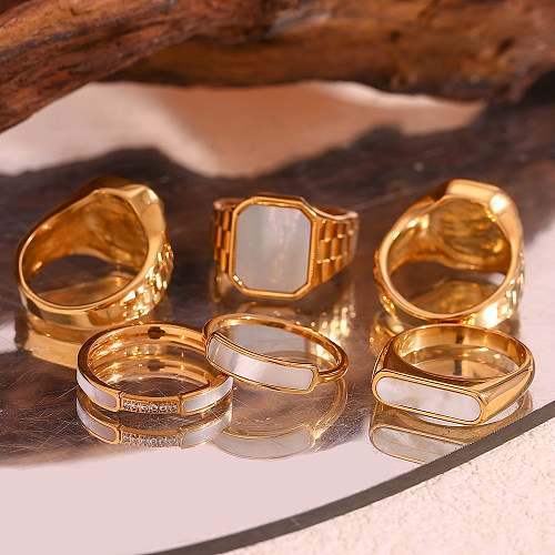 Anillos chapados en oro de 18 quilates con incrustaciones de diamantes de imitación geométricos de acero inoxidable de estilo vintage