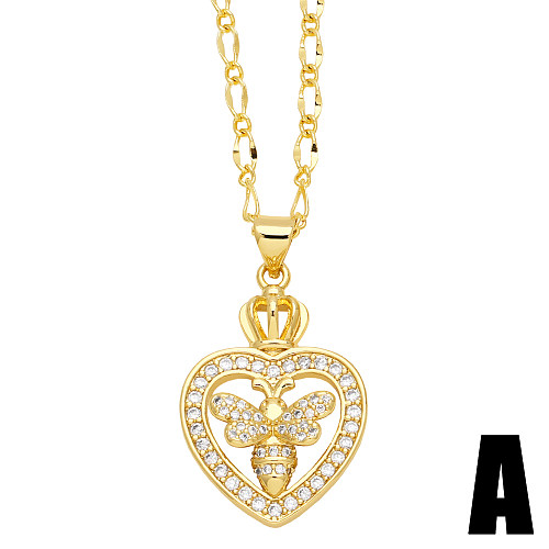Simple Style Bee Dragonfly Butterfly Copper Plating Inlay Zircon 18K Gold Plated Pendant Necklace