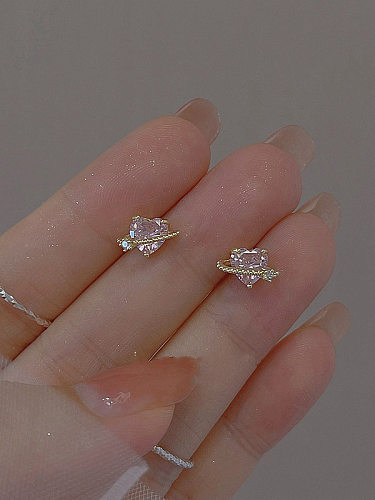 1 Pair Simple Style Heart Shape Plating Inlay Sterling Silver Copper Zircon Ear Studs