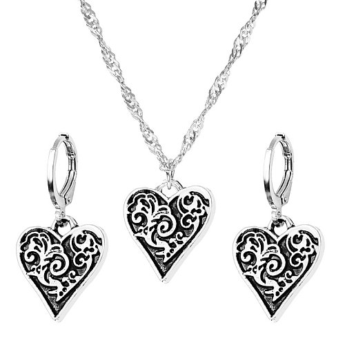 Luxuriöse Damen-Ohrring-Halskette mit glänzender Herzform, Kupfer-Inlay, Strasssteinen, Perle und Zirkon, 18 Karat vergoldet