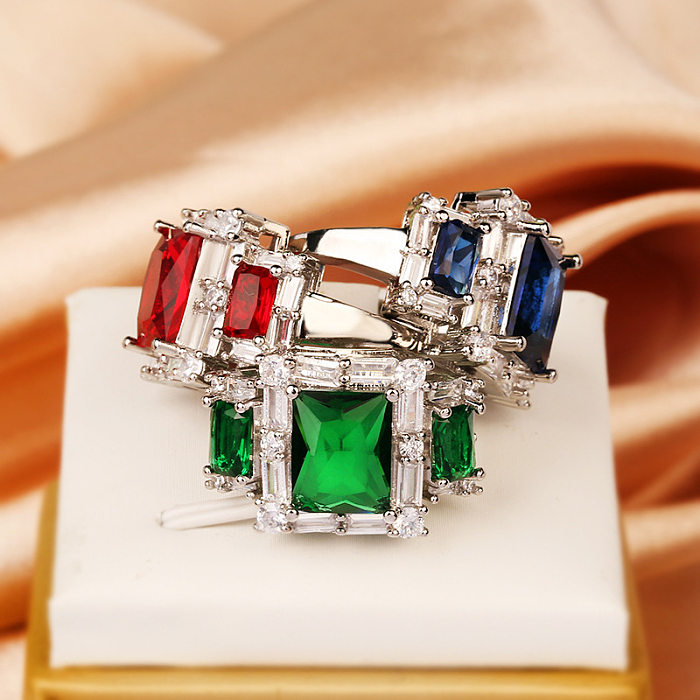 Lady Square Copper Inlay Artificial Gemstones Open Rings