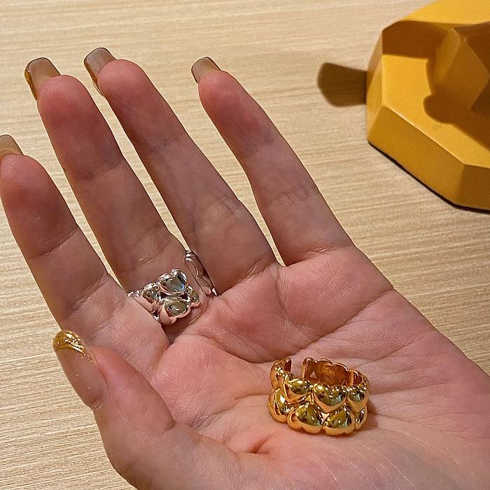 Anéis abertos com revestimento de cobre em formato de coração estilo vintage