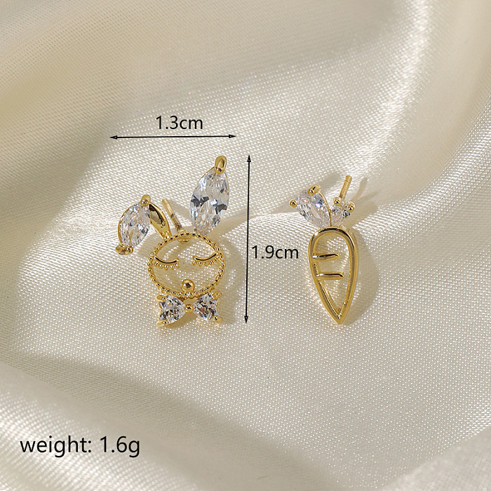 1 Pair Simple Style Rabbit Carrot Plating Inlay Copper Zircon 18K Gold Plated Ear Studs