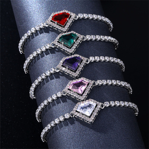 Simple Style Pentagon Copper Plating Chain Inlay Zircon White Gold Plated Bracelets
