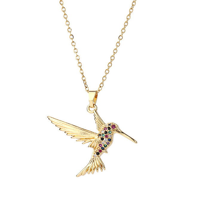 Simple Style Bird Copper Inlay Zircon Pendant Necklace