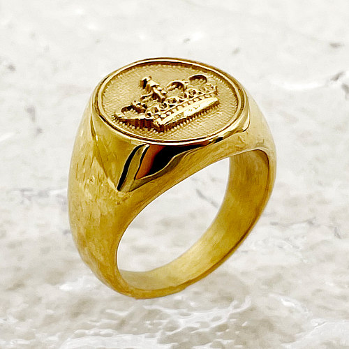Anéis banhados a ouro com chapeamento de aço inoxidável de cor sólida estilo retro simples coroa